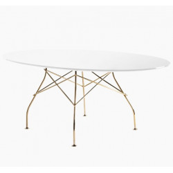 Table Glossy / plateau ovale en verre / structure doré