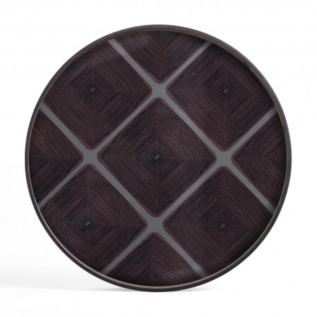 Slate Linear Squares glass tray - round - XL